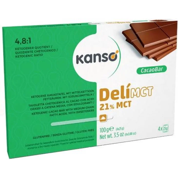 KANSO DELIMCT CACAO BAR 21% TAVOLETTA CHETOGENICA AL CACAO CON ACIDI GRASSI A CATENA MEDIA 4 MONOPORZIONI DA 25 G