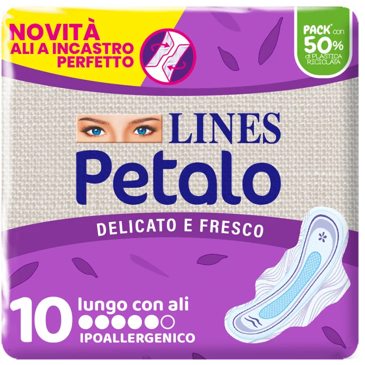 Lines Petalo Blu Assorbente Lungo con Ali 10 pezzi