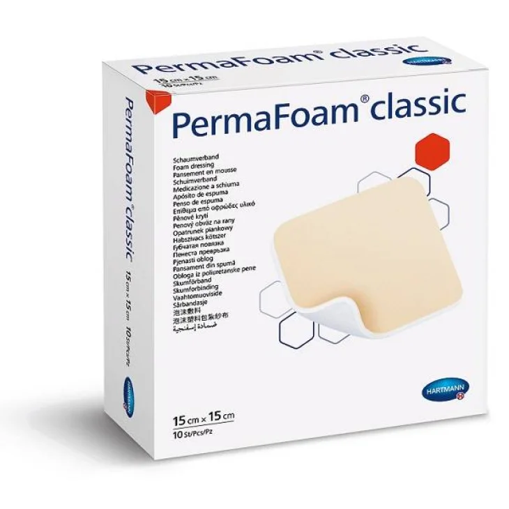 PERMAFOAM CLASSIC MEDICAZIONE IN SCHIUMA DI POLIURETANO SENZA BORDI 15 X 15 CM 10 PEZZI
