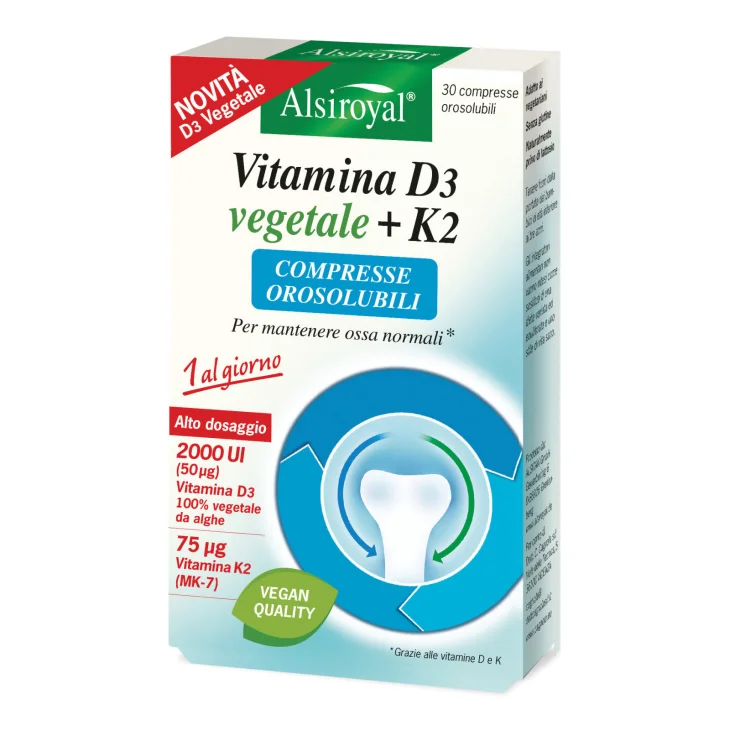 Alsiroyal Vitamina D3 K2 Integratore 30 Compresse Orosolubili Senza Glutine Alsiroyal Vitamina D3 K2 Integratore 30 Compresse Orosolubili Senza Glutine