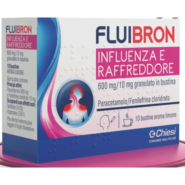 Fluibron Influenza e Raffreddore 600 mg +10 mg Granulato in bustina orale grat 10 bustine
