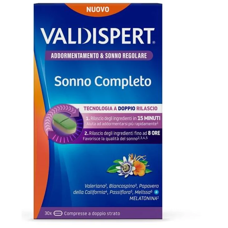 Valdispert Sonno Completo Integratore per Dormire 30 compresse a doppio strato