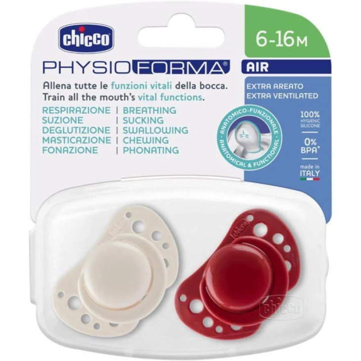Chicco Air Succhietto rosso in silicone 6-16 mesi 2 pezzi