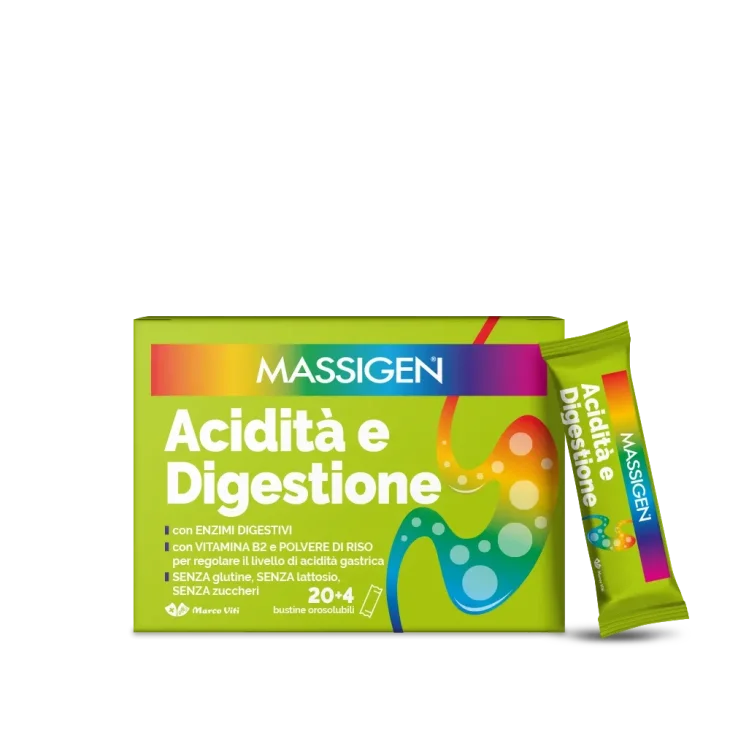 Massigen Acidità e Digestione Integratore per Disturbi Gastrointestinali 24 stickpack