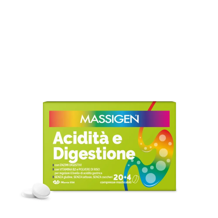 Massigen Acidità e Digestione Integratore per Disturbi Gastrointestinali 24 compresse masticabili