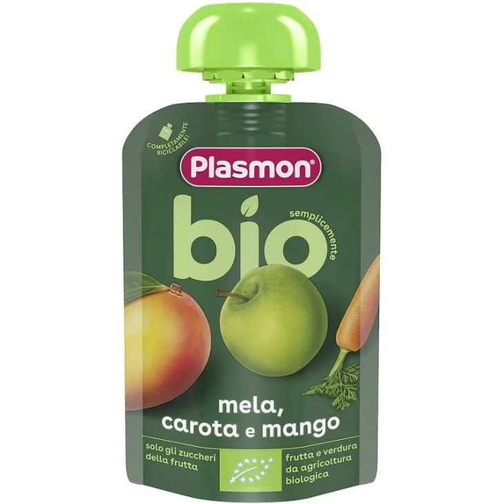 Plasmon Pouches Mela Carota e Mango Merenda per Bambini Bio 100 g
