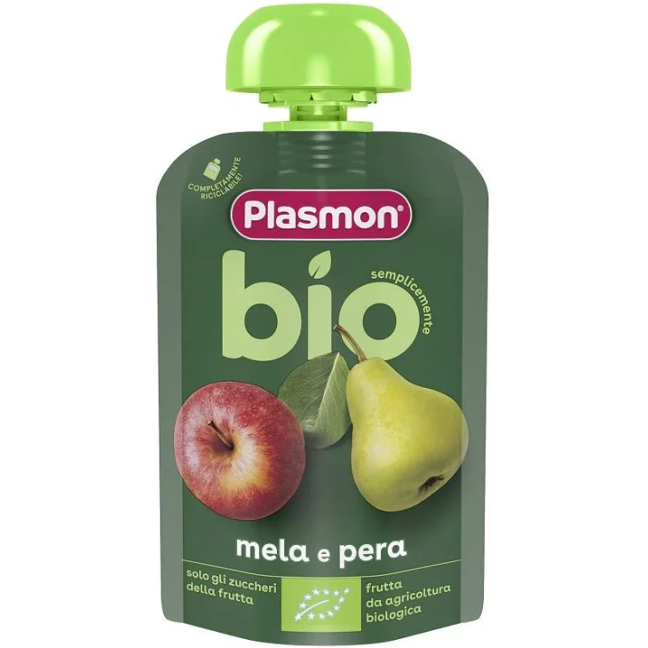 Plasmon Pouches Mela e Pera Merenda per Bambini Bio 100 g