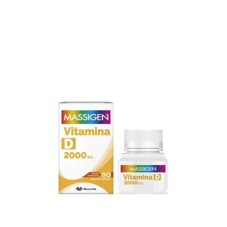 Massigen Vitamina D 2000 UI Integratore per il Sistema Immunitario 90 capsule Softgel