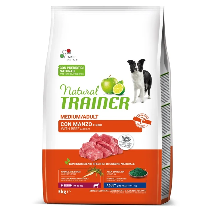 Natural Trainer Dog Medium Adult Manzo Riso 3 Kg