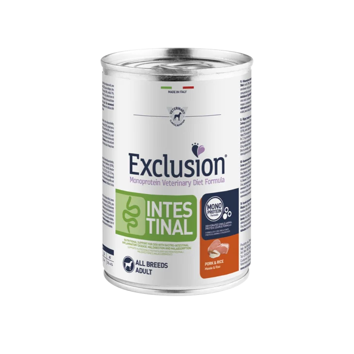 Exclusion Monoprotein Veterinary Diet Formula Pork and Rice All Breed 200 grammi
