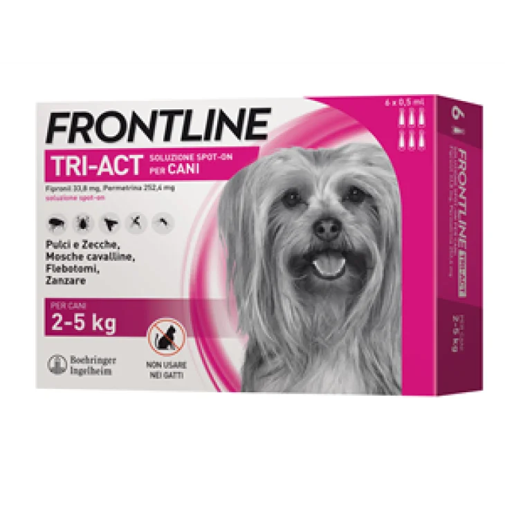 Frontline Tri-Act Spot-on Antiparassitario per Cani da 2 a 5 Kg 6 pipette