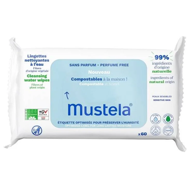 Mustela Salviette all' Acqua Compostabili per Bambini 60 pezzi