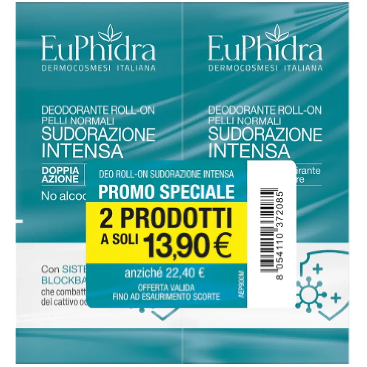 Euphidra Deo Roll-on Sudorazione Intensa Abbinata 2 Pezzi Da 50 Ml