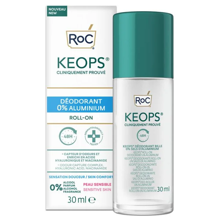 Roc Keops Deodorante Roll-On 0% Sali di Alluminio 30 ml