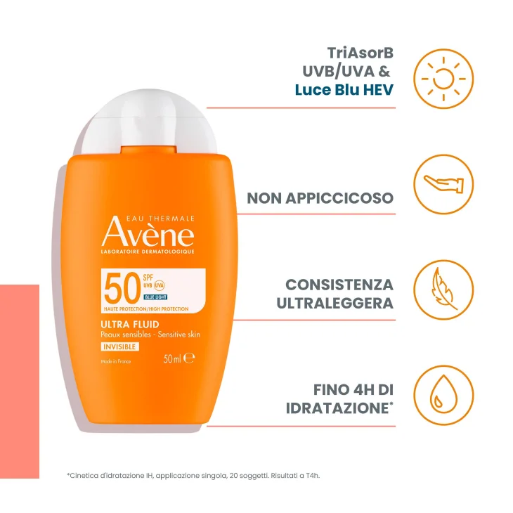 Avène Ultra Fluid SPF50 Protezione Solare Viso Invisibile Pelli Sensibili 50 ml