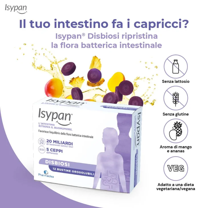 Isypan Disbiosi Integratore per il Benessere dell'Intestino 12 bustine Orosolubili