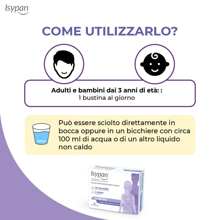 Isypan Disbiosi Integratore per il Benessere dell'Intestino 12 bustine Orosolubili