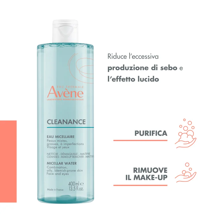 Av&egrave;ne Eau Thermale Cleanance Acqua Micellare Detergente Opacizzante, Pelle mista grassa a tendenza acneica, 400ml