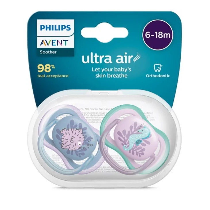 Philips Avent Ultra Air Ciuccio Ortodontico 6-18 Mesi Pesce Palla/cavalluccio Marino 2 Pezzi