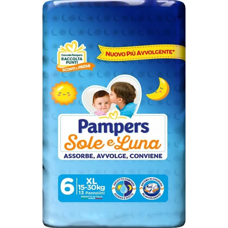Pampers Sole e Luna Pannolini Taglia 6 XL (15-30 kg) 13 pezzi