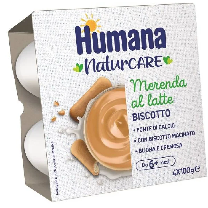 Humana Merenda Latte e Biscotto 4 Vasetti da 100 g