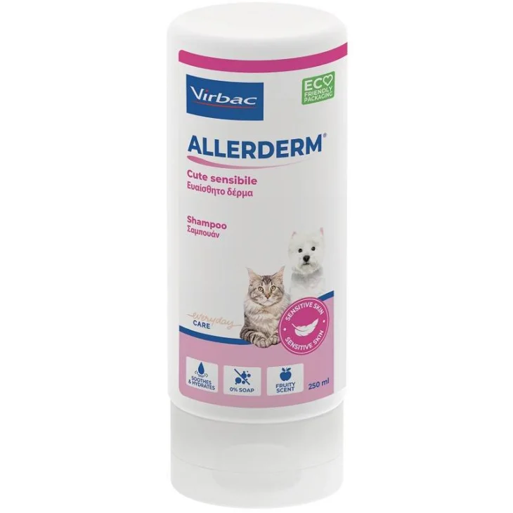 Allerderm Shampoo per Cute Sensibile di Cani e Gatti 250 ml