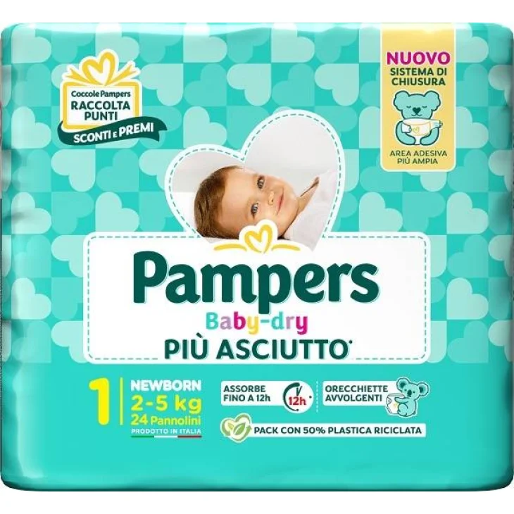 Pampers Baby Dry Newborn Pannolino per Bambini Taglia 1 (2-5 Kg) 24 pannolini