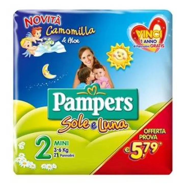 PANNOLINO PER BAMBINO PAMPERS SOLE & LUNA FLASH MINI 21 PEZZI