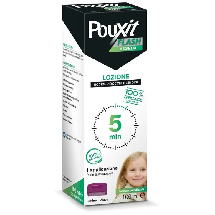 Pouxit Flash vegetal Lozione Pidocchi e Lendini 100 ml con Pettine