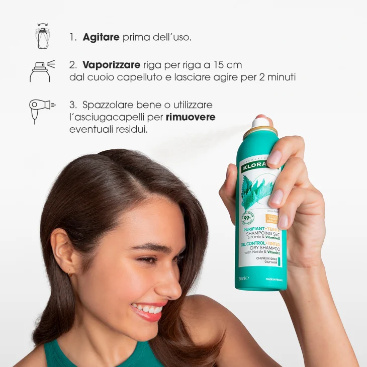 Klorane Shampoo Secco Purificante All'Estratto di Ortica e Vitamina E Capelli Scuri150 ml