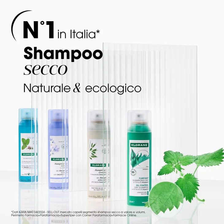 Klorane Shampoo Secco Purificante All'Estratto di Ortica e Vitamina E Capelli Scuri150 ml