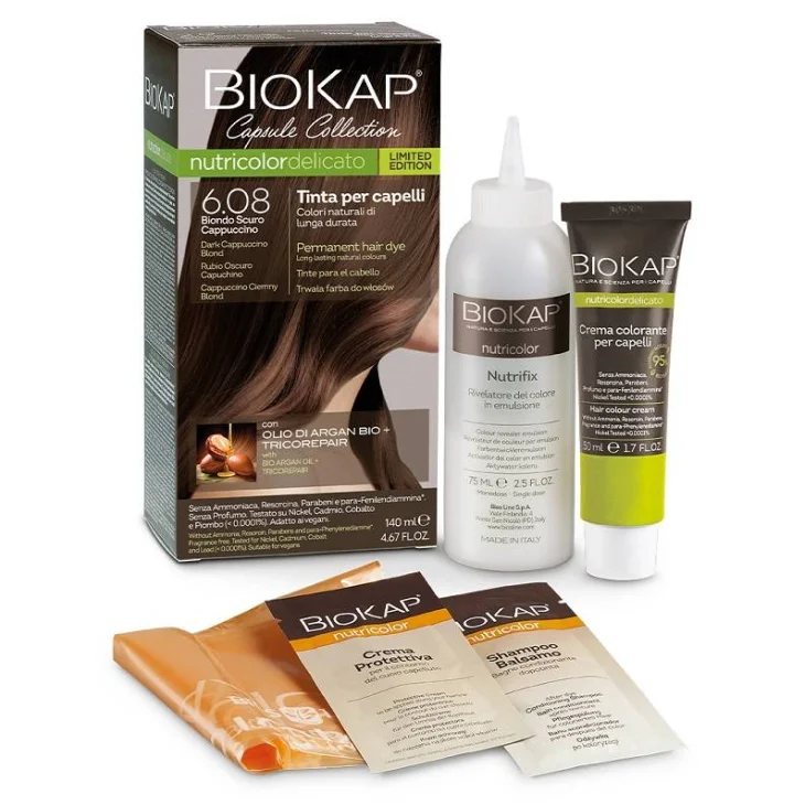 Bios Line BioKap Nutricolor Delicato Tinta per Capelli 6,08 Biondo Scuro Cappuccino