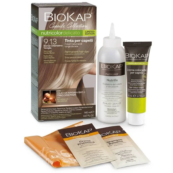 Bios Line BioKap Nutricolor Delicato Tinta per Capelli 9,13 Biondo Chiarissimo Vaniglia Capsule Collection