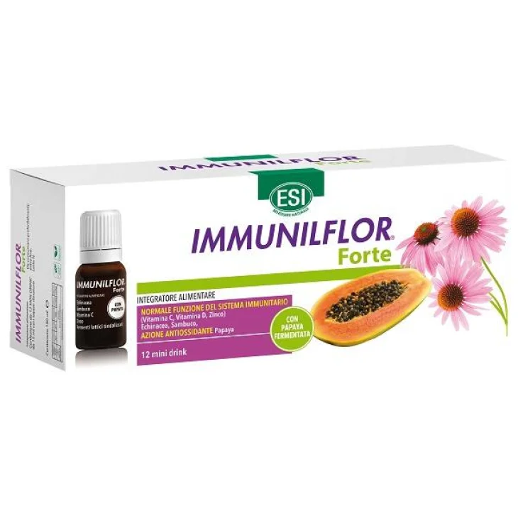 Esi Immunilflor Forte Papaya Integratore per le Difese Immunitarie 12 Flaconcini Mini Drink