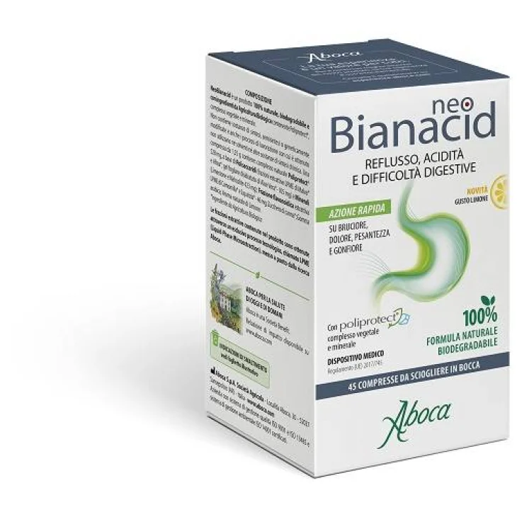 Aboca Neobianacid Contro il Reflusso Gastroesofageo Gusto Limone 45 Compresse