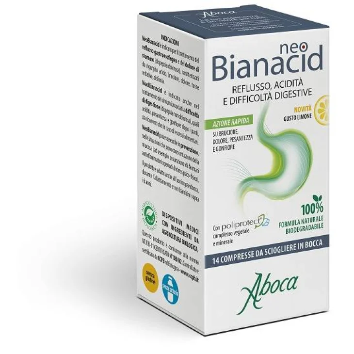 Aboca Neobianacid Contro il Reflusso Gastroesofageo Gusto Limone 14 Compresse