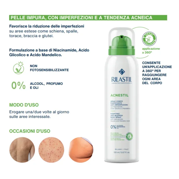 Rilastil Acnestil Spray Corpo Purificante e Anti-Imperfezioni 150 ml