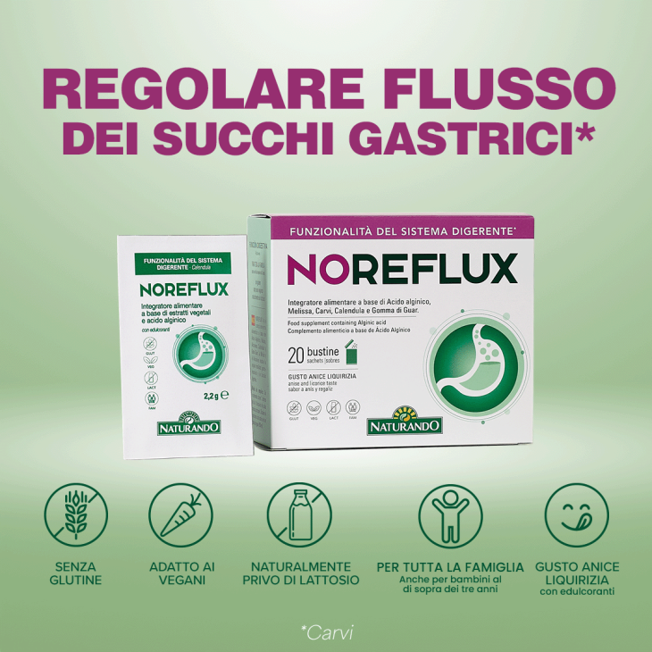 Naturando NoReflux per Regolare Flusso Succhi Gastrici 20 bustine
