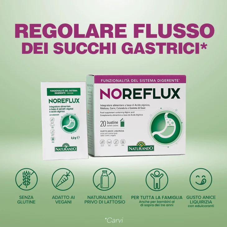 Naturando NoReflux per Regolare Flusso Succhi Gastrici 20 bustine