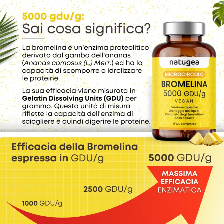 Natugea Bromelina 5000 Integratore Contro Cellulite 120 compresse