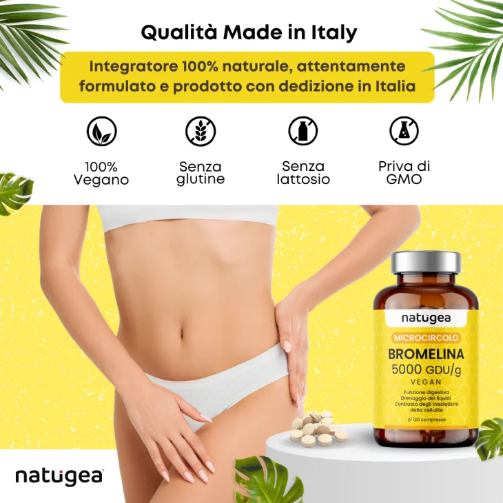 Natugea Bromelina 5000 Integratore Contro Cellulite 120 compresse