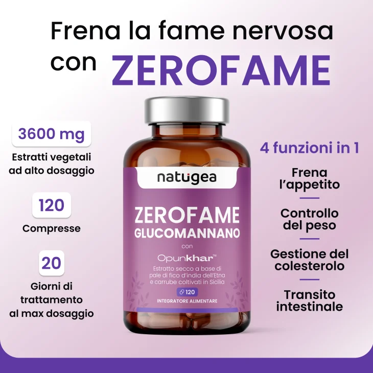 Natugea Zerofame Glucomannano Integratore Perdita di Peso 120 compresse