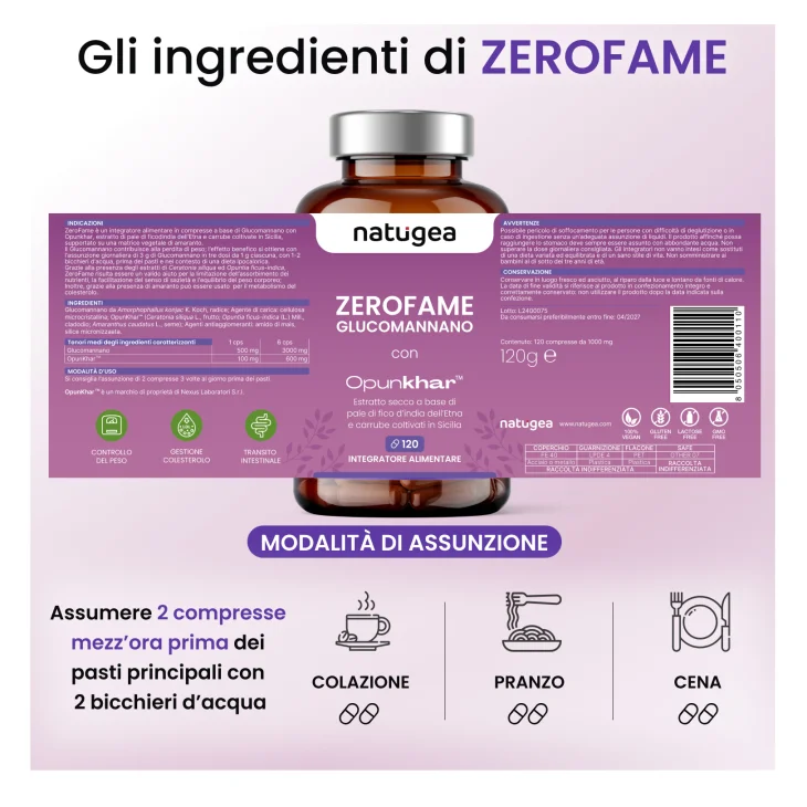 Natugea Zerofame Glucomannano Integratore Perdita di Peso 120 compresse