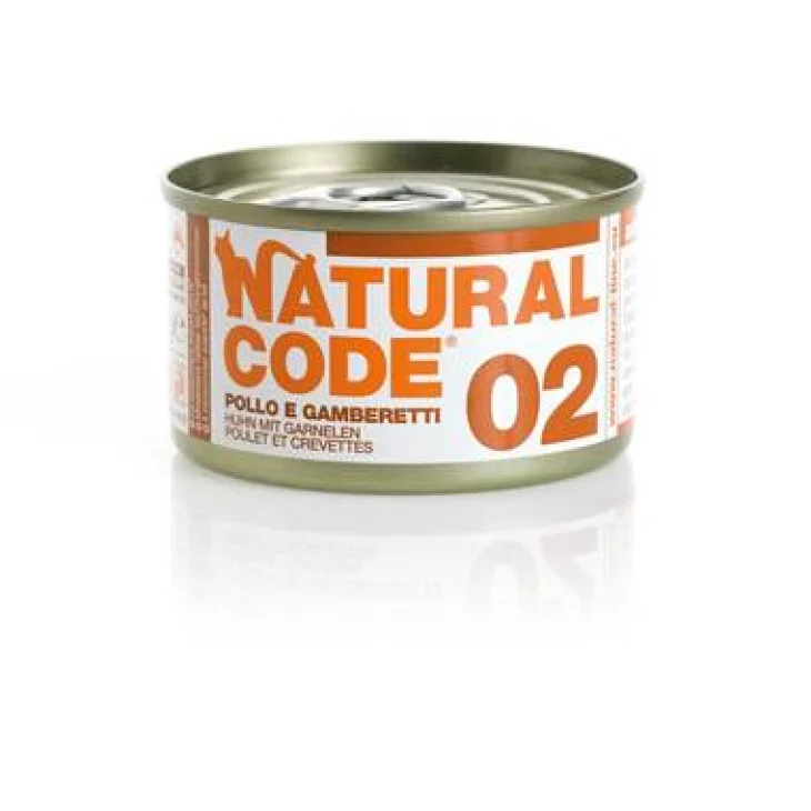 Natural Code Alimento per Gatti 02 Pollo e Gamberetti 85 g