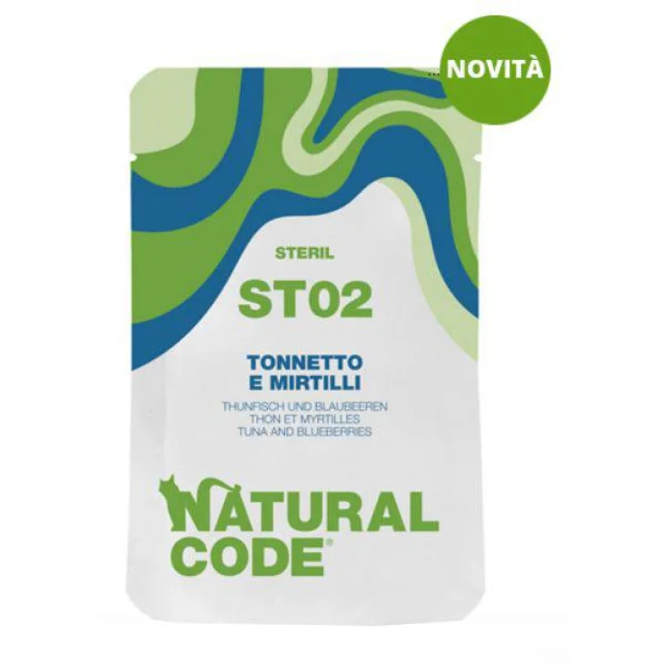 Natural Code Alimento per Gatti Adulti Sterilizzati Tonnetto e Mirtillo 70 g