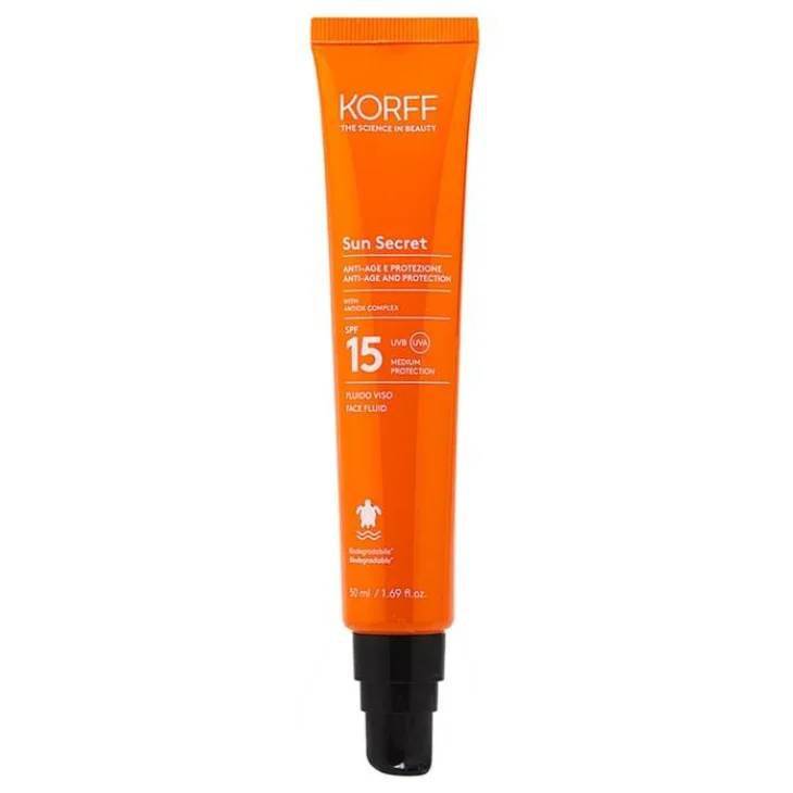 Korff Sun Secret Fluido Viso SPF15 Protezione solare Antiage 50 ml