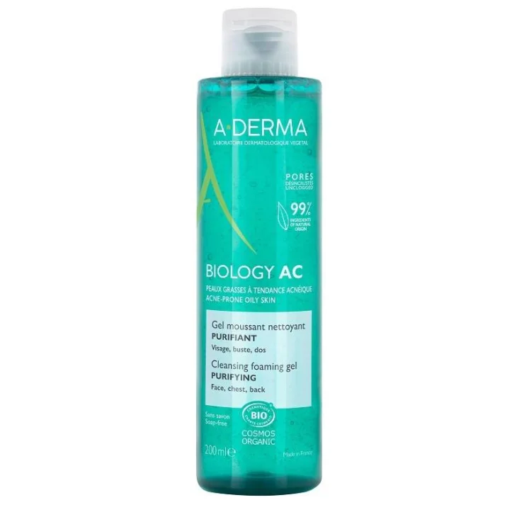 A-Derma Biology AC Gel Detergente Schiumogeno Purificante Viso per Pelle Grassa 200 ml