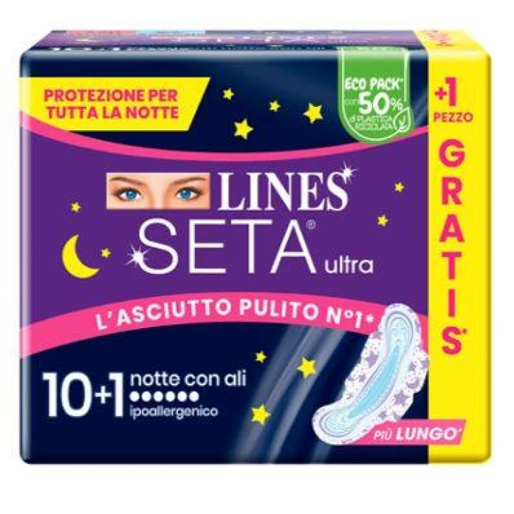 Lines Seta Ultra Assorbenti Notte con Ali 10+1 pezzi