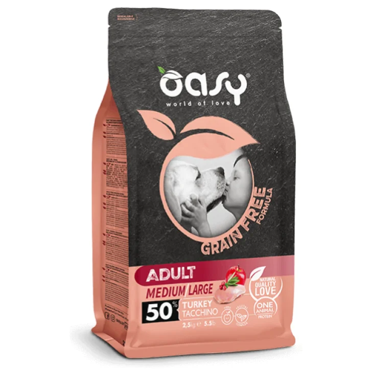 Oasy Dry Dog Grain Free Adult Medium/Large Tacchino Alimento per cani 12 kg