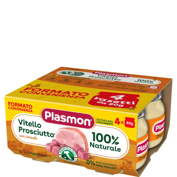 Plasmon Omogeneizzato per Bambini Gusto Vitello e Prosciutto 4 X 80 g